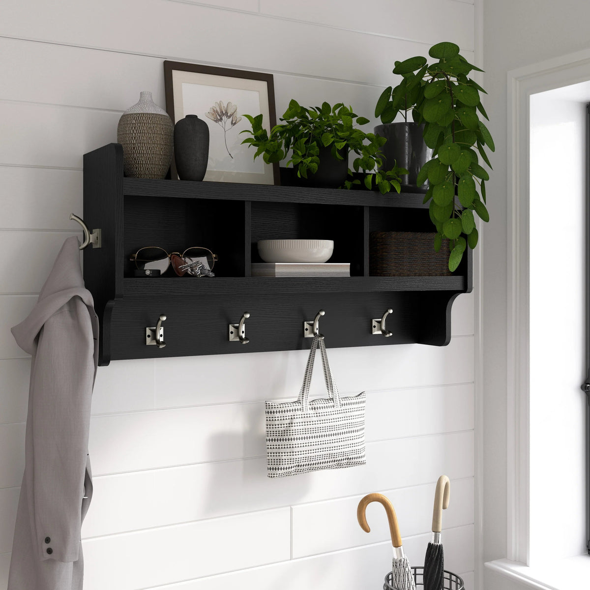 40 Inch Wall Mounted Coat Rack With Shelf and Cubbies