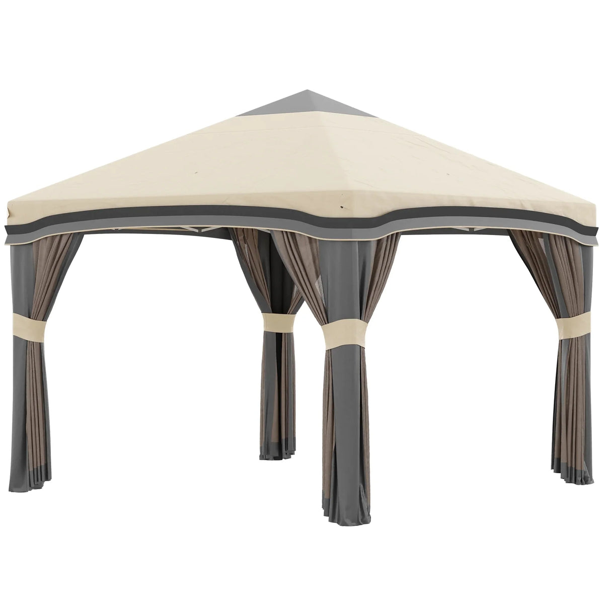 Outsunny Pop-Up Canopy With Mesh Netting, Wheeled Carry Bag And 4 Sand Bags, Beige, 10' x 10' - 84C-405V01BG