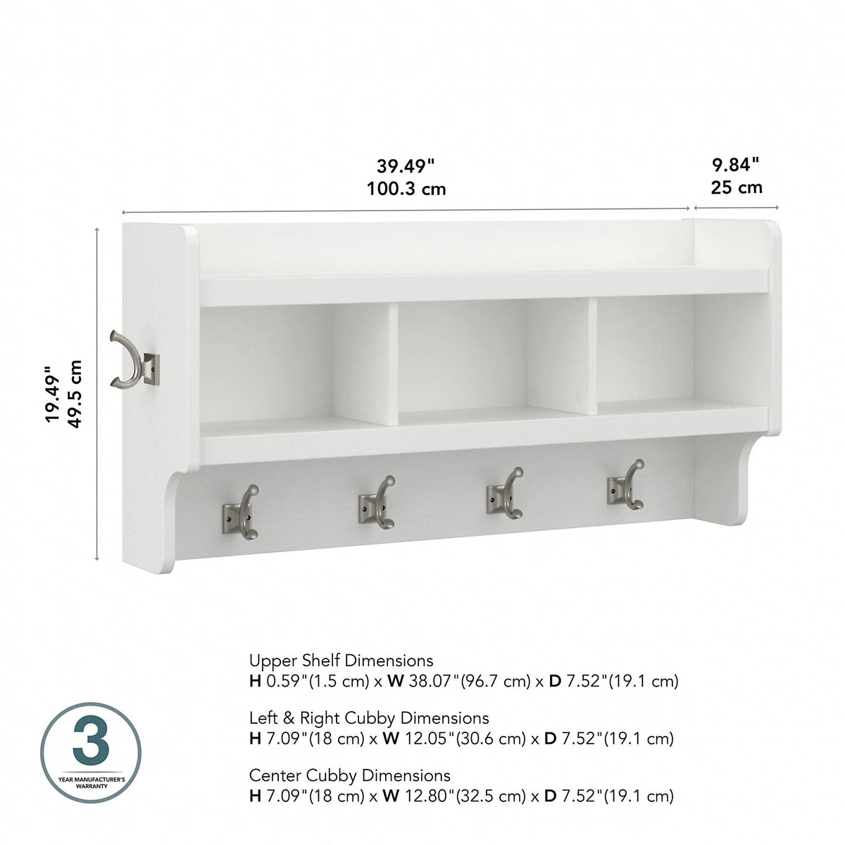 40 Inch Wall Mounted Coat Rack With Shelf and Cubbies