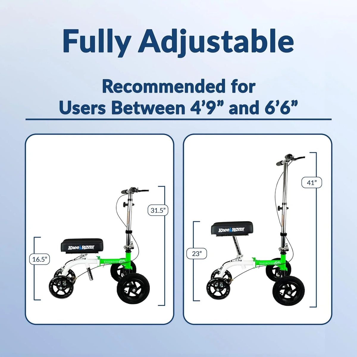 KneeRover All Terrain Knee Scooter, Race Car Green And White, 9 inch Tires - GO HYBRID