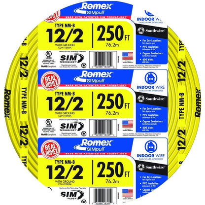 Romex 250 ft 12/2 Solid SIMpull CU NM-B W/G Wire