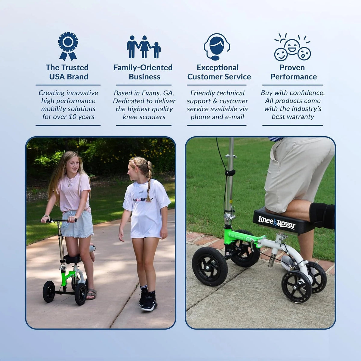 KneeRover All Terrain Knee Scooter, Race Car Green And White, 9 inch Tires - GO HYBRID