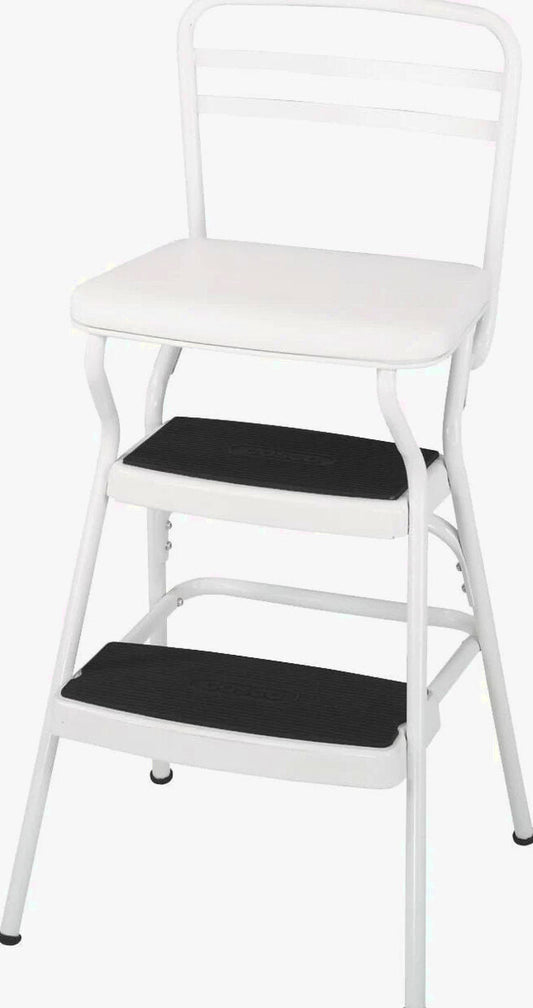 COSCO Stylaire Retro Chair And Step Stool With Flip-Up Seat - White, One Pack