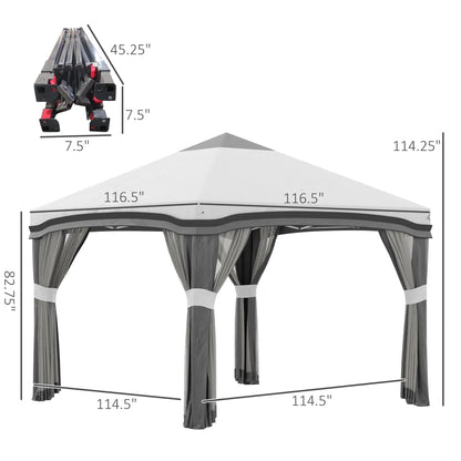 Outsunny Pop-Up Canopy With Mesh Netting, Wheeled Carry Bag And 4 Sand Bags, Beige, 10' x 10' - 84C-405V01BG