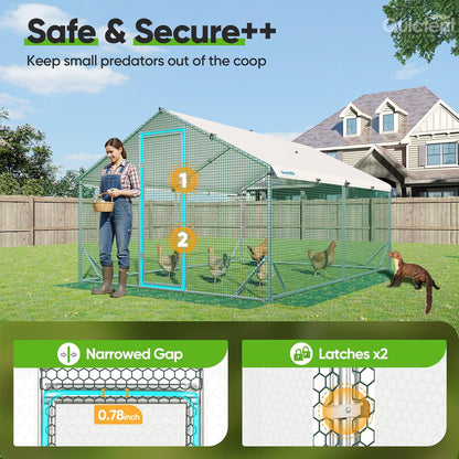 Quictent Metal Chicken Coop Run For 20+ Poultry, 12x9x6.6FT - Advanced Series