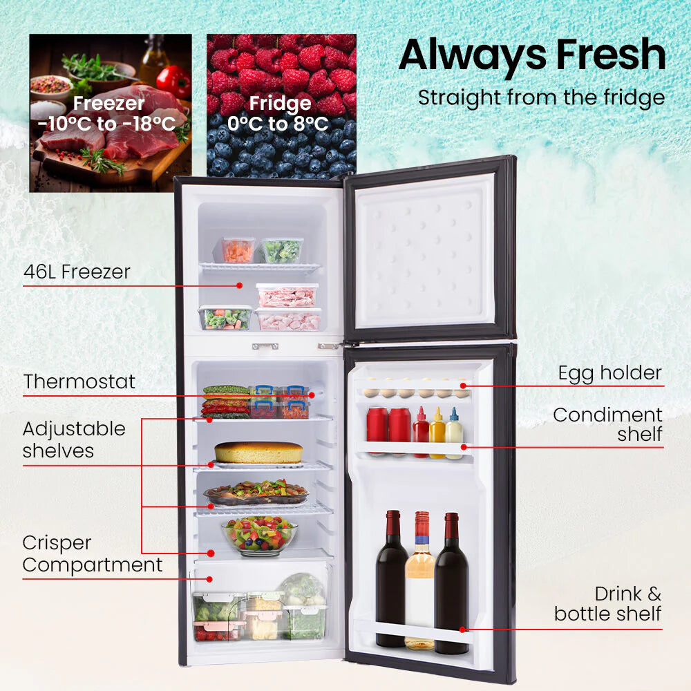 GECKO Upright Portable Fridge Freezer, 142L, 12V/24V/240V, Black - CMPFRUGK14KA