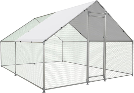 Metal Walk-In Chicken Coop Poultry Cage With Anti-UV Cover - Multiple Sizes