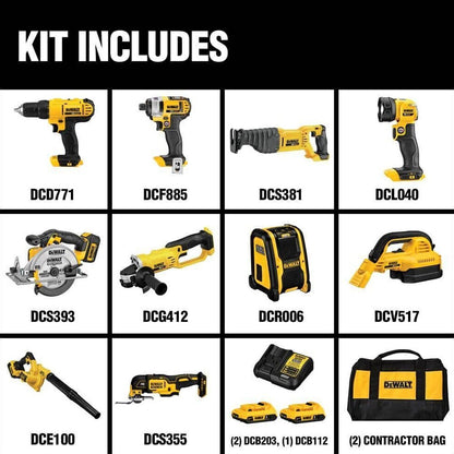 DEWALT 20V MAX 10-Tool Combo Kit With Batteries And Charger - DCD771 DCF885 DCE100 DCL040 DCR006 DCS355B DCG412B DCS393B DCS381B DCV517B
